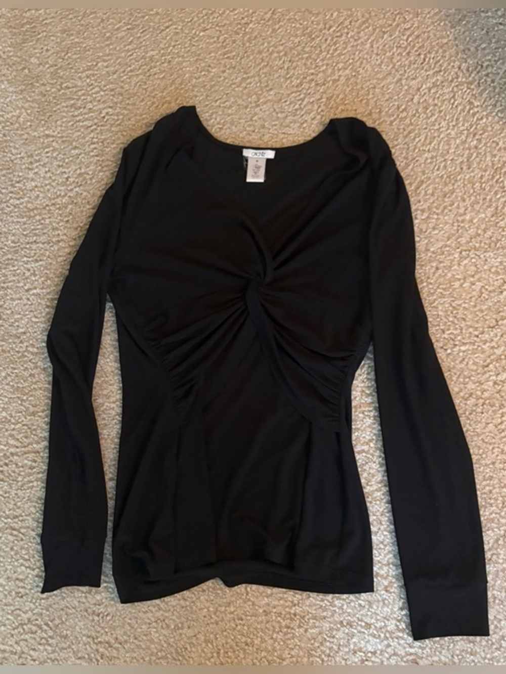 Cache Black Twist-Front Long Sleeve Top